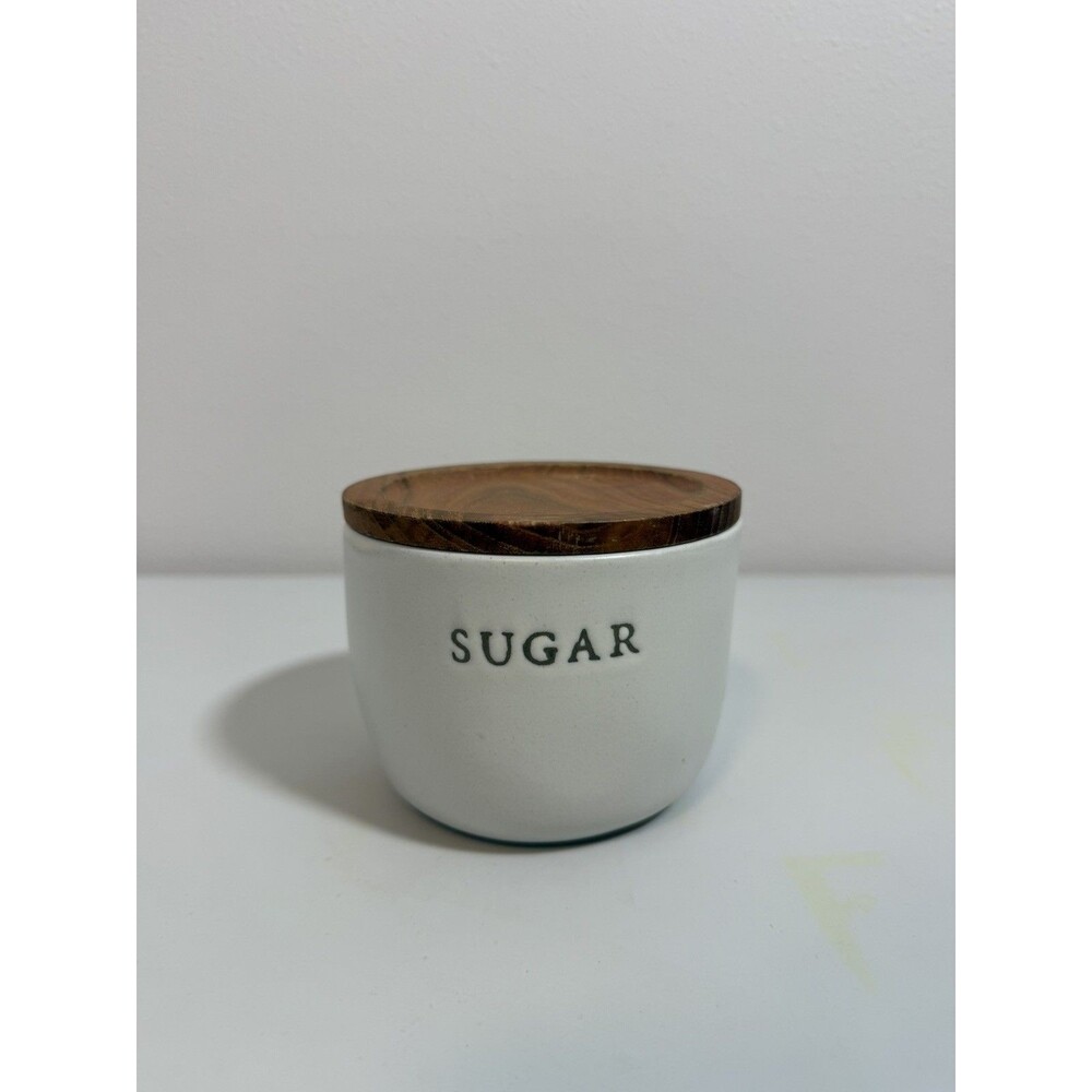 Hearth & Hand with Magnolia Stoneware Sugar Jar Round Wood Lid Farmhouse